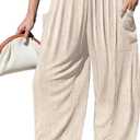 TARSE Womens Linen Wide Leg Pants Casual Loose Elastic Waist Beach Travel Vacation Palazzo Harem Pants with Pockets (Teal, L)