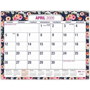 Desk PAD: 22" x 17" Large Print Desk Pad Calendar, APR 2026 - DEC 2027, 21 Months, (Small Navy Floral)