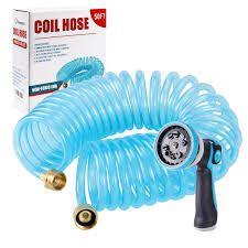 Yereen 50 Ft x 3/8'' Coil Garden Hose EVA Recoil Garden Self Coiling Expanding Water Hose with 6 Function Spray Nozzle Universal 3/4'' Brass Connector Fitting for Outdoor Yard