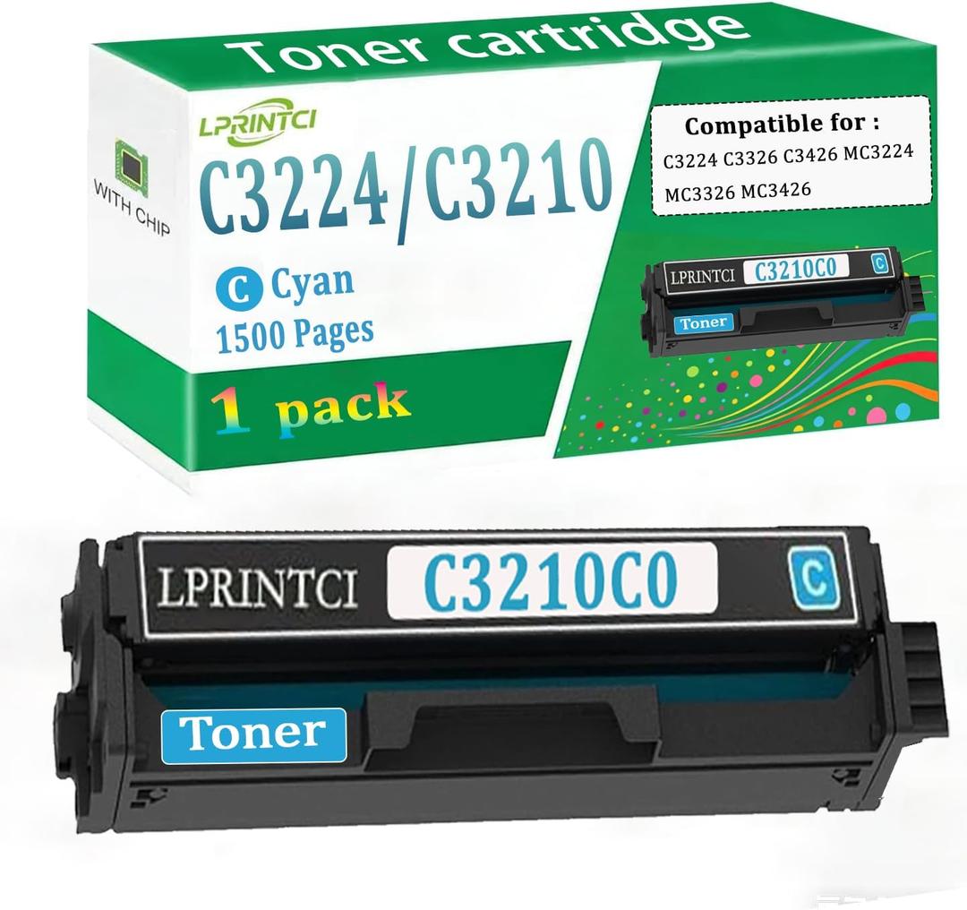 C3224 C3210 Cyan Toner Cartridge C3210C0 Compatible for Lexmark C3224 C3326 C3426 MC3224 MC3326 MC3426 Printers ( 1 Pack | 1500 Page Yield | Smart Chip)