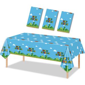 Nyhpar 3PCS Video Game Tablecloth, Super Theme Plastic Tablecover Disposable Table Covers for Game Theme Birthday Party Decorations Supplies, 86.6 x 51.2in (Colourful)