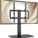 Universal Swivel/Table Top TV Stand 27 to 60 inch TVs 80 Degree Swivel, 4 Level Height Adjustable, Heavy Duty Tempered Glass Base, Holds up to 99lbs Screens, HT04B-001