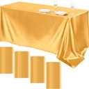 TURSTIN 4 Packs Gold Satin Tablecloth 102 x 58 Inch Overlay Satin Table Cover Rectangle Bright Silk Tablecloth Smooth Fabric Table Decoration for Wedding Banquet Party Events