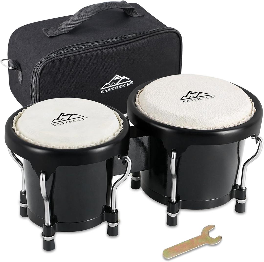 EASTROCK Bongo Drum 4 and 5 Bongos Set for Adults Kids Beginners Professionals Tunable Wood Hand Drum Percussion Instruments With Tuning Wrench(Black)