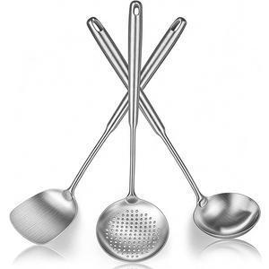 Berglander Wok Spatula Set, Stainless Steel Kitchen Cooking Utensils  17" Wok Tools: Spatula, Ladle, Skimmer