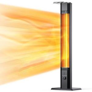 Outdoor Patio Heater, 42in Infrared Heater with Remote, 9 Heat Levels, 9H Timers, Safety Lock, Tip-Over & Overheat Protection, IP65 Waterproof, Electric Heater for Indoor Outdoor Garage Use,Dark Black