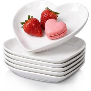 DELLING Heart Shaped Plates Set of 6, 7.3 Inch Ceramic Dessert Salad Plates - White Dinner Plates for Appetizer Steak Snack, Microwave Oven Safe, Gift for Valentines Thanksgiving Christmas