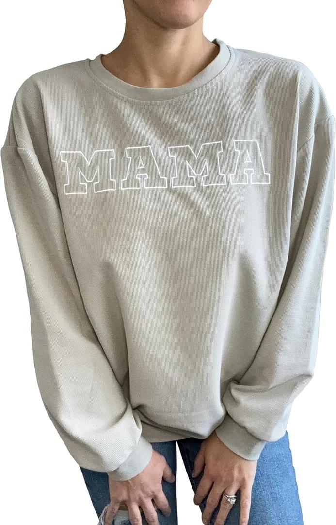 TAIUICY Women Waffle Knit Mama With Zippers Breastfeeding Sweatshirt Mama Embroidered Zip Nursing Pullover Tops (Large, Silver Grey)