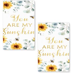 Sunflower Eucalyptus Summer Flowers Quick Dry Microfiber Kitchen Towels Set of 2 Hand Towels 18" x 26"
