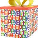 BIOBROWN Medium Birthday Gift Boxes with Lids for Presents, 9x9x9 Inches Text Design Collapsible Gift Box for Birthday, Baby Shower, Party