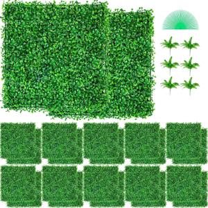 VEVOR 12PCS 20x20x1.6 Artificial Boxwood Panels Boxwood Hedge Wall Panels | Artificial Grass Backdrop Wall for Outdoor Indoor Garden Backyard, UV Protected, Cuttable & Bendable for DIY, PE-Material