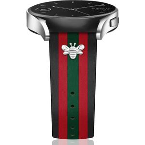 Designer Leather Bands with Charms Compatible with Samsung Galaxy Watch 7/6/5/4/Active 2 40mm 44mm/Watch 6 Classic 43mm 47mm/Watch 5 Pro 45mm/Watch 4 Classic 42mm 46mm, 20mm (A3 Black/Red/Green+Silver)