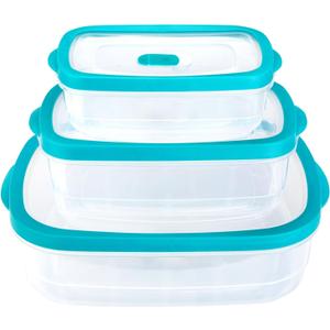 3 Size Clear Plastic Food Storage Containers Set, Plastic Storage Meal Prep Container, with Green Edged Lids, Airtight Stackable for Dry Goods, Food Storage Containers and Microwave Organization
