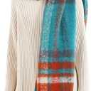 Double Couple Vintage Scarfs for Women Winter Warm Shawls and Large Scarves Cold Weather Thick Cashmere Scarfs Colorful Plaid (Blue+red)