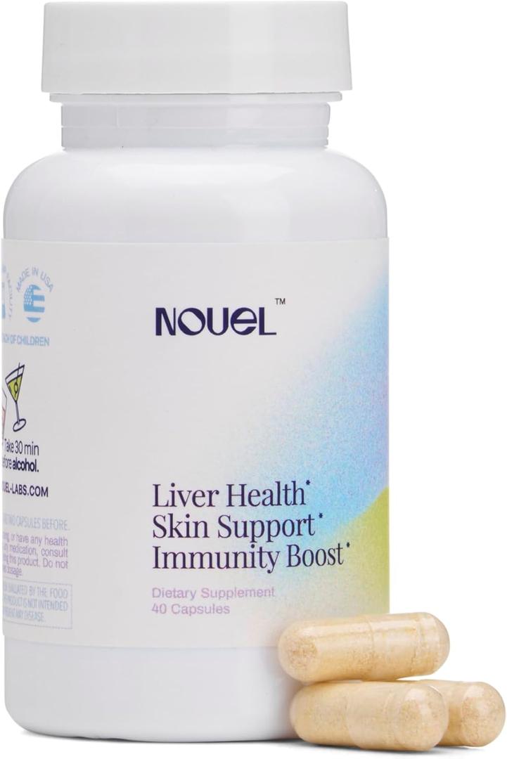 Nouel | Skin + Liver + Immunity Support | Recovery Supplement for Drinking | Milk Thistle, NAC, Hyaluronic Acid, CoQ10, Biotin, Antioxidants | 40 Capsules