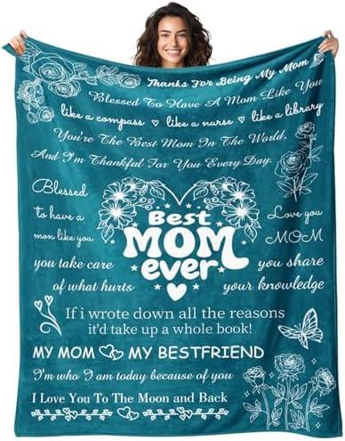 Rakoviol Birthday Gifts for Mom from Daughter Son - Christmas Blanket Gifts for Mom - Best Moms Ever Present - Mothers Day Valentines Day Presents for Mother - to My Mom‘s Blanket 50"x60" Blue