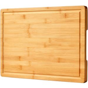 Bamboo Cutting Board for Kitchen, 18" Large Wood Charcuterie Cheese Board, Wooden Chopping Block with Side Handles and Juice Grooves (18"L x 12"W)