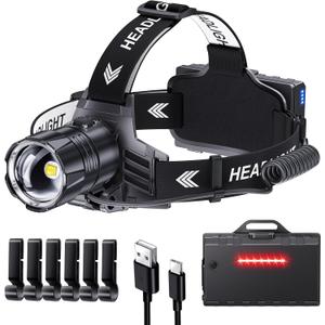 Sinvimes 99000 High Lux LED Rechargeable Headlamp, 95H Long Battery Life Head Lamp with 5 Modes & IPX7 Waterproof & Zoomable, 125 Adjustable Head Light for Adults, Outdoor, Camping, Hardhat