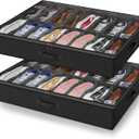 Under Bed Shoe Storage Organizer for Closet, Fits 32 Pairs Underbed Shoes Box Storage Containers Under the Bed Storage Foldable with Sturdy Handles&Clear Window for College Dorms Black, Set of 2 (2 Shoes (16+16 Cells) Linen-like Black)