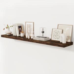 Fun Memories 72 Inch Floating Shelf, 12 Inch Deep Wall Shelf for Fireplace Mantel, Deep Storage Shelves for Home & Office, Wall Shelves with Invisible Bracket, Rustic Brown, Set of 1
