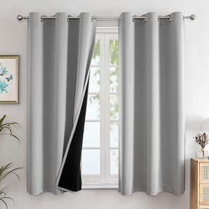 ChrisDowa 100% Blackout Curtains for Bedroom with Black Liner, 2 Thick Layers Total Blackout Thermal Insulated Grommet Window Curtains 63 Inch Length 2 Panels Set (Light Grey, 42 x 63 Inch)