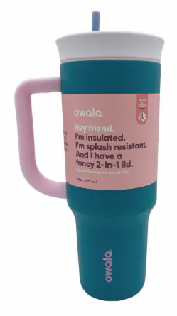 Owala Stainless Steel Triple Layer Insulated Travel Tumbler with Spill Resistant Lid, Straw, and Carry Handle, BPA Free, 40 oz