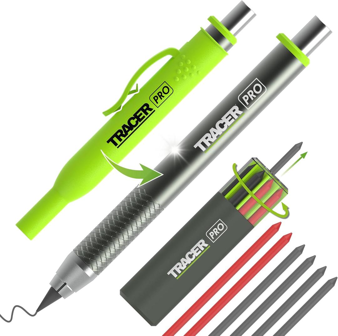Tracer Pro Series Tough Metal Construction Pencil with 6 x Replacement Lead Pack and Site Holsters. All-in-one Aluminium Construction Marking Kit