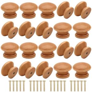 Cangder Wooden Cabinet Knobs 20Pcs, Log Varnish Dresser Wood Knobs Mushroom Wooden Dresser Drawer Knobs Pulls Handles with Screws (Diameter :1.3 inches, Height :1 inch)