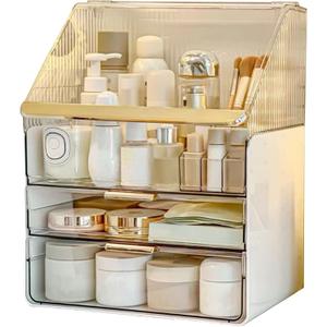 Large Makeup Organizer Countertop Vanity Organizer Cosmetic Organizer Makeup Storage Box Bathroom Counter Organizer Perfume Skincare Organizers Gift Women Girls Clear Design Easy Visibility (White)