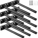 12 Pcs 6" Black Solid Steel Floating Shelf Bracket Blind Shelf Supports - Hidden Brackets for Floating Wood Shelves - Concealed Blind Shelf Support Screws and Wall Plugs Included