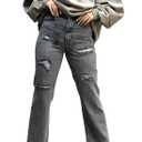 RomMoon Women's Skinny Straight Leg Mid-High Waist Denim Jeans Casual Stretchy Denim Pants Gray (Gray, XXL)