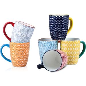Selamica 16 oz Porcelain Coffee Mugs Set of 6, Coffee Cups Ceramic With Handle, Dishwasher, Oven, Microwave Safe, Assorted Colors | Coffee Cups, With Handle, Dishwasher, Oven, Microwave Safe