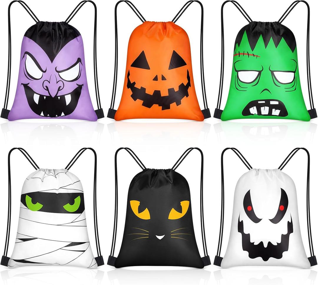 Censen 24 Pcs Drawstring Bags Set Bulk 12 x 10 Inch Waterproof Beach Sack Pack for Girls Boys Kids Gift Party Gym Supplies (Halloween Style)