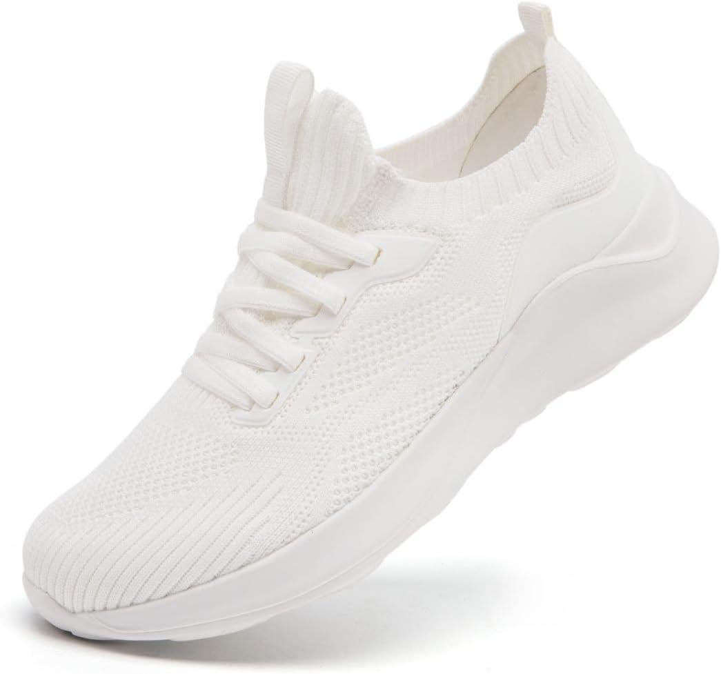 Womens Walking Shoes Running Sneakers Slip On Tennis Sport Workout Gym Athletic Travel Work Lightweight Non Slip Fashion Breathable Comfortable Shoes (8.5, 05 White)