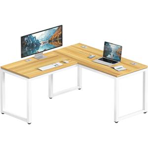 SHW 55 x 60 Inches Commercial-Grade L-Shape Corner Office Computer Desk, Oak