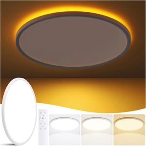 15 Inch Flush Mount Ceiling Light with Night Light, 36W 3600LM, Dimmable LED Ceiling Lights Fixture with Remote Control, 3000K/4000K/6500K Selectable, Slim Bright Bedroom Light Fixture, Round White