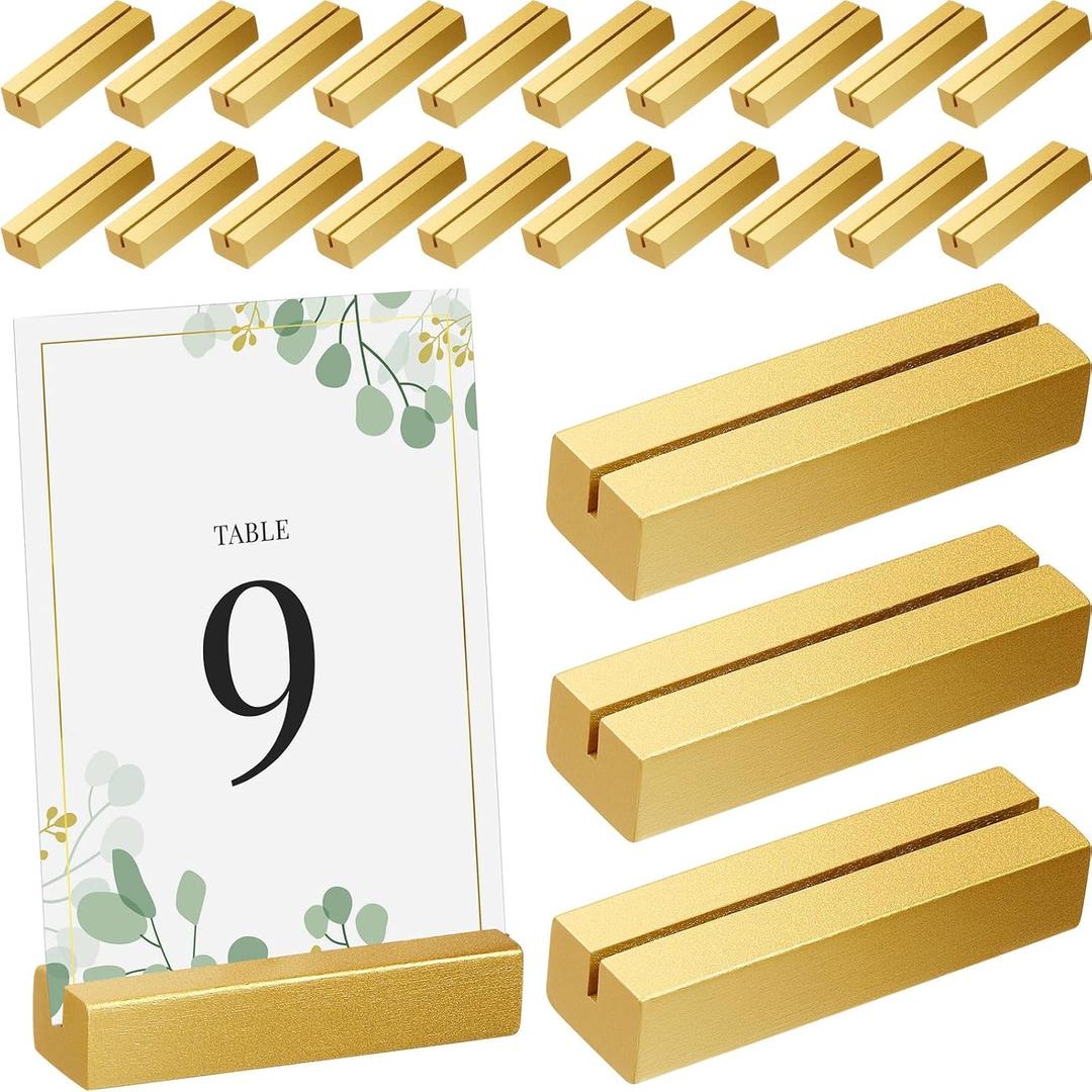 Chunful 24 Pcs Gold Table Number Holders Wood Place Card Holder Wedding Table Name Stands Picture Photo Display Menu Sign Stands for Wedding Party Events Banquet Birthday Party Restaurant