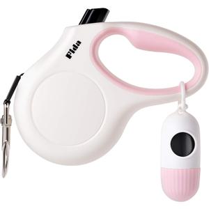 Fida Retractable Dog Leash with Dispenser and Poop Bags, 16 ft Pet Walking Leash for Large Dog up to 110 lbs, Anti-Slip Handle, Tangle Free, Reflective Nylon Tape (L, White) (Large, 16ft)