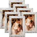 PETAFLOP 5x7 Picture Frame Set of 7, Distressd Rustic Frames Display 5 by 7 Inch Photo for Wall or Tabletop (Distressed White)