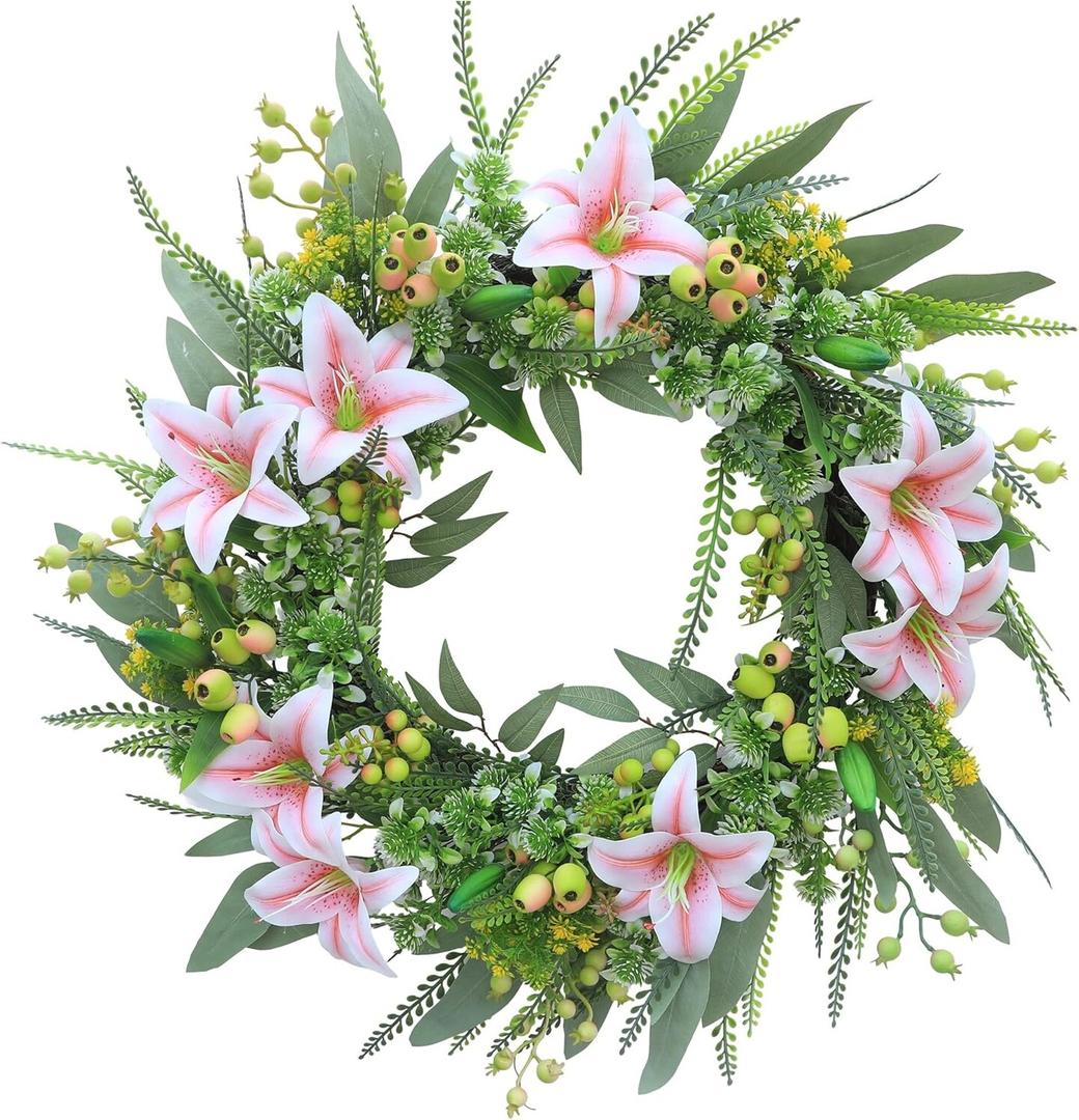 ChrisXiao Wreaths for Front Door 20 Inch Green Spring Wreath All Season Decorative Wreath for Home Front Door, Porch, Window, Farmhouse Porch Party Outdoor Decoration Wreaths