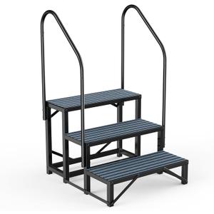 RV Steps Spa Steps with Handrail - 3 Step Hot Tub Steps Trailer Steps Mobile Home Stairs for 5th Wheel RV, Trailer, Hot Tub, Pool, Porch with Non-Slip Mats