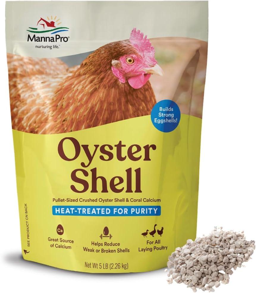 Manna Pro Crushed Oyster Shell for Chickens Calcium Supplement for Laying Hens to Support Strong Eggshells Natural Poultry Mineral Feed for Backyard Chickens 5 lb Bag (Yellow)