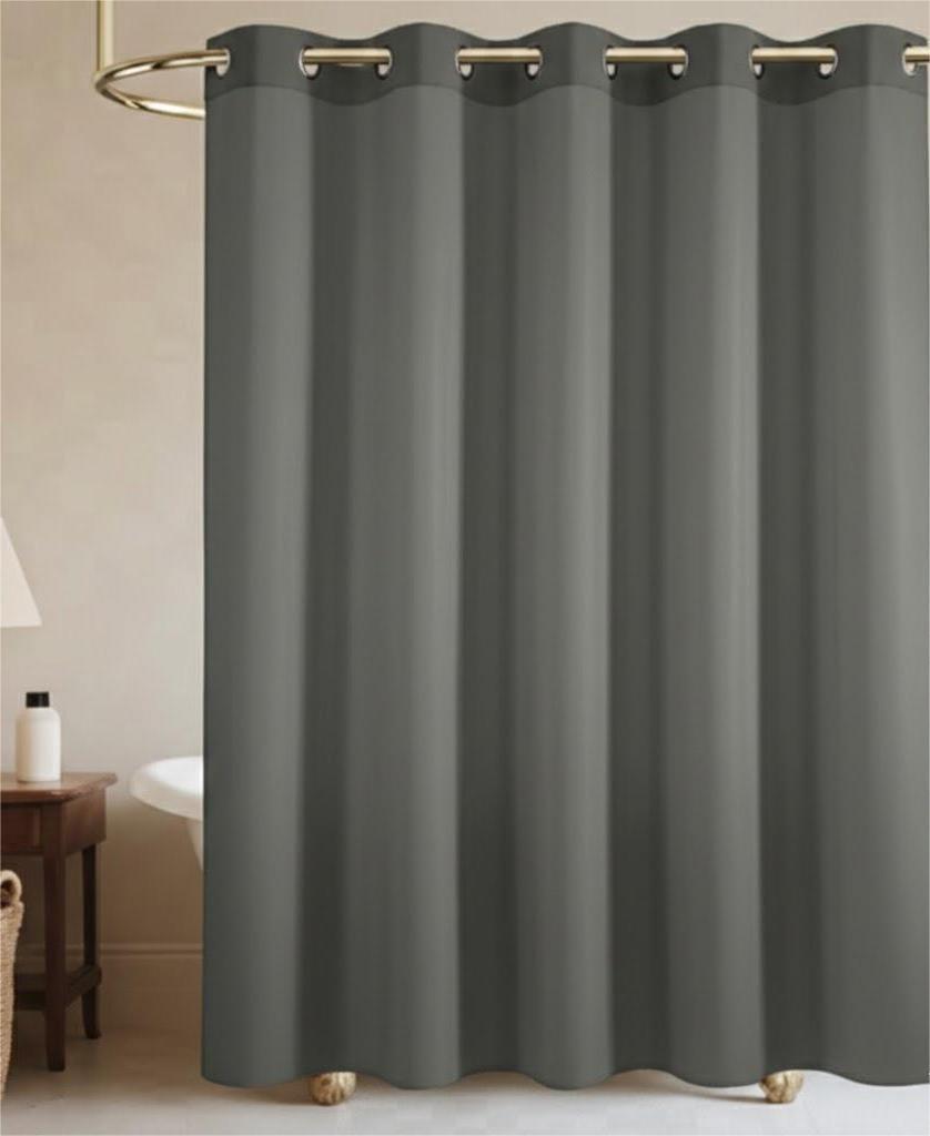 WONICY Long No Hook Shower Curtain with Snap in Liner, Polyester Textured Shower Curtain with Liner Set, Waterproof Washable Hotel Style Shower Curtains for Bathroom, 71Wx80H, Grey
