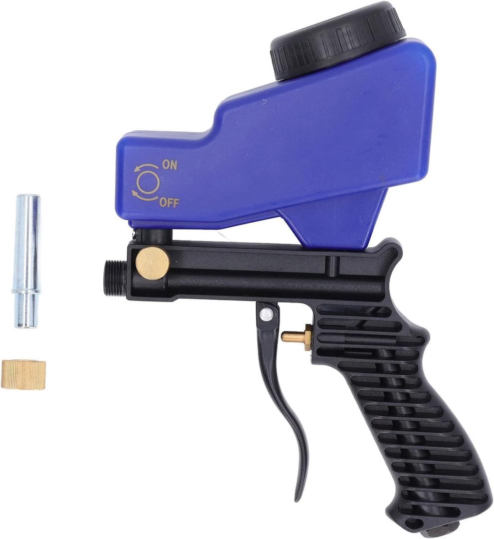 Portable Sandblaster Gun Kit, Sandblaster Sand Sandblasting Spray Gun Tool Set Kit for Spraying Cleaning, Replaceable Steel Nozzle (Blue)