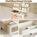 Delamu Makeup Organizer Countertop with Rattan-Style Drawer, Large Capacity Desk Organizer for Makeup, Skincare, Perfume, Multifunctional Bathroom and Vanity Organizer, Ideal for Christmas Gifts