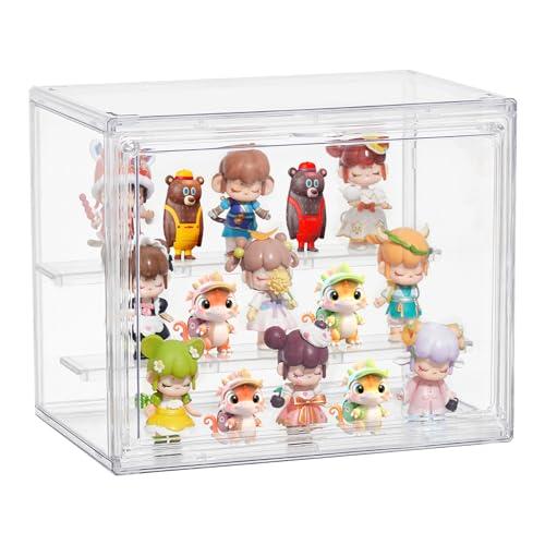 Acrylic Display Case,3 Layer Clear Display Case Adjustable Display Box Stand with 2 Movable Dividers Small Showcase Magnetic Door for Collections Mini Figures