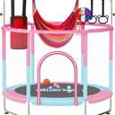 BLUERISE 55IN 6FT Toddler Trampoline for Kids Indoor Outdoor Play for Kids Trampoline Basketball Hoop Attachment with Enclosure Net Easy to Assemble