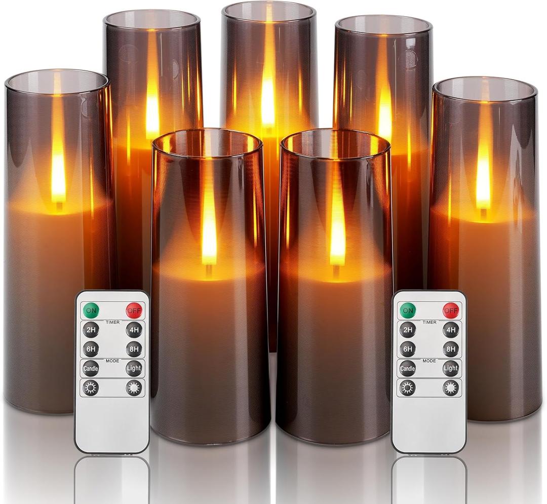 Homemory Grey Flameless LED Candles with Remote & Timer, Battery Operated, Fake Candles, Modern Home Decor, or Outdoor Events Set of 7 (Gray)