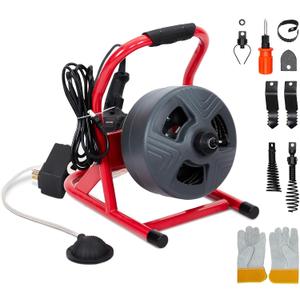 PIONEERWORKS 50Ft x 5/16 Inch Drain Cleaner Machine, Electric Drain Auger Professional for 3/4 to 3 Inch Pipes, Foot Switch with 6 Cutters, Glove, Drain Auger Cleaner Sewer Snake - DA04