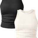 OQQ Women's 2 Piece Tank Tops Crew Neck Sleeveless Basic Stretch Casusal Yoga Crop Camis (L)